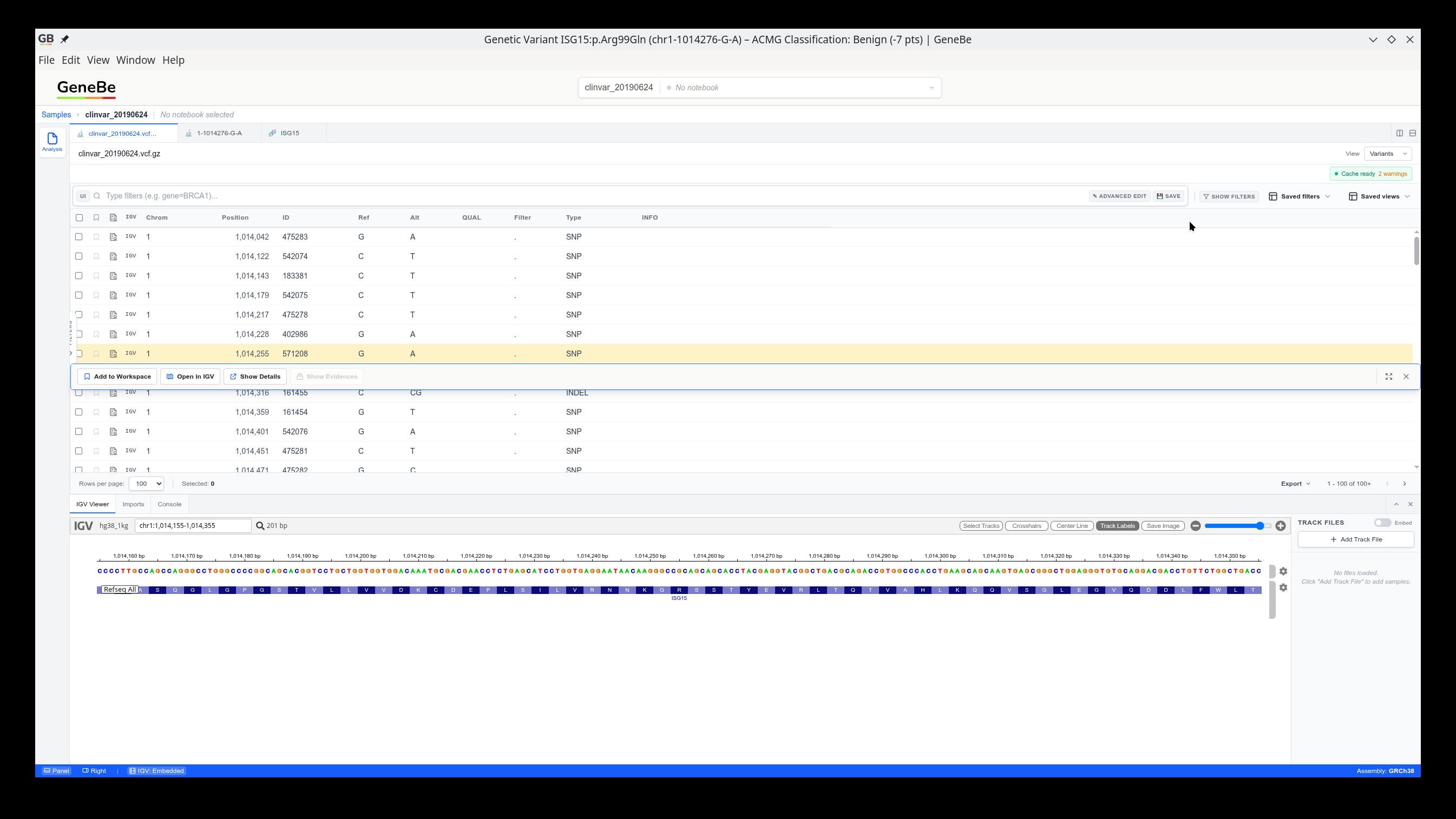 GeneBe Desktop embedded IGV genome browser